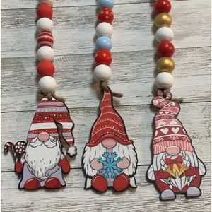 3 Wood Christmas Gnome Bead Garlands